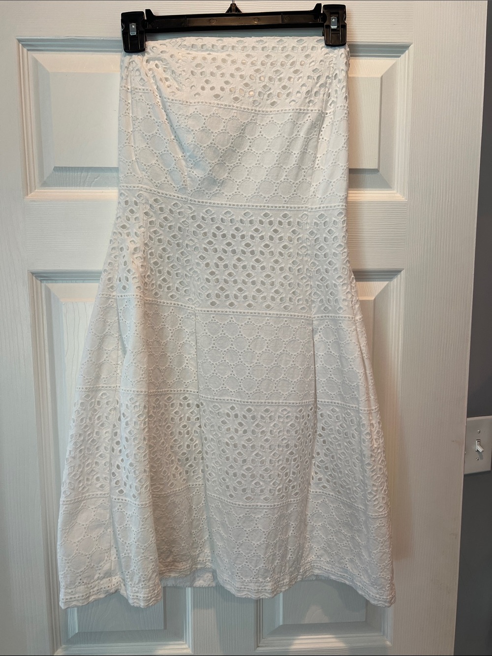 New York & Company White Eyelet A-Line Midi Skirt Dress